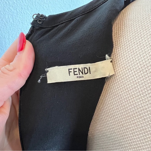 FENDI black pleated long sleeve dress with high neck above the knee silhouette - Picture 9 of 13